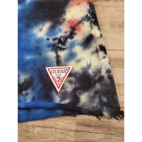GUESS Tie Dye French Terry Cloth Sweat Shorts 7" Inseam Frayed Hem Sz L - Picture 3 of 16